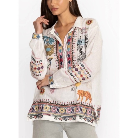 Johnny Was 100% linen embroidered blouse NEW - Picture 5 of 15